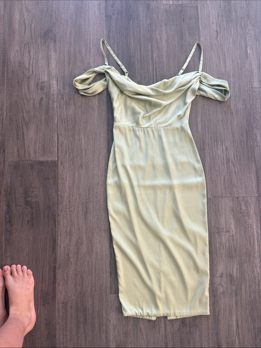 Oh Polly Sage Green Off-Shoulder Midi Dress